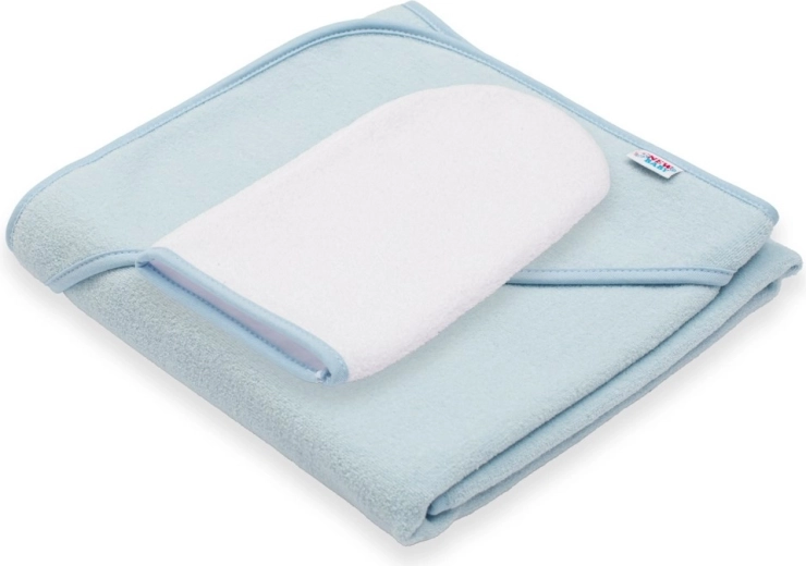 Vaikiškas frotinis rankšluostis su gobtuvu NEW BABY BASIC 80 × 80 cm mėlynas