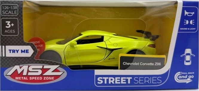 MSZ Chevrolet Corvette C8 su šviesos ir garso efektais, geltonas