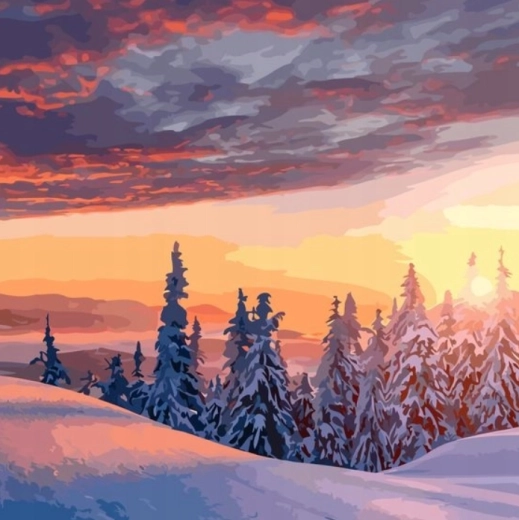 Deimantinis tapymas – vaizdas į sniegu padengtą žiemos kraštovaizdį 30 × 40 cm