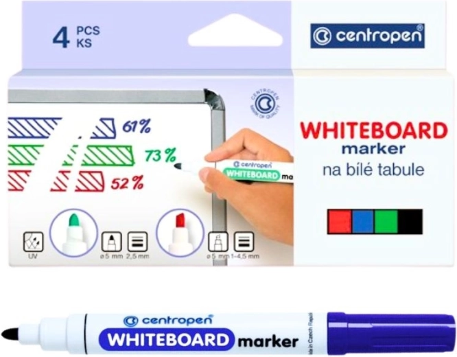 Centropen Whiteboard Marker Set, 4 pcs