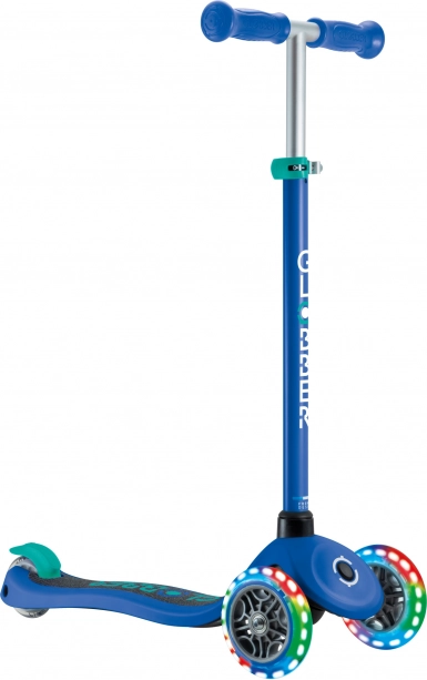 Globber Primo Lights V2 vaikiškas triratis paspirtukas su šviečiančiais ratukais, navy blue