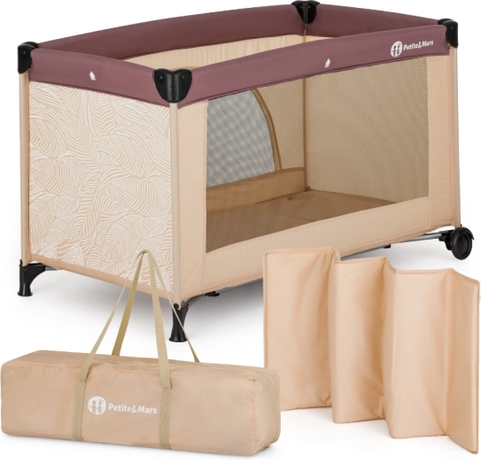 PETITE&MARS travel cot Nyja urban jungle sand