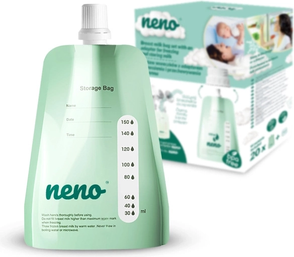 Neno Breast Milk Storage Bags with Lids and Adapter 150 ml, 20 pcs