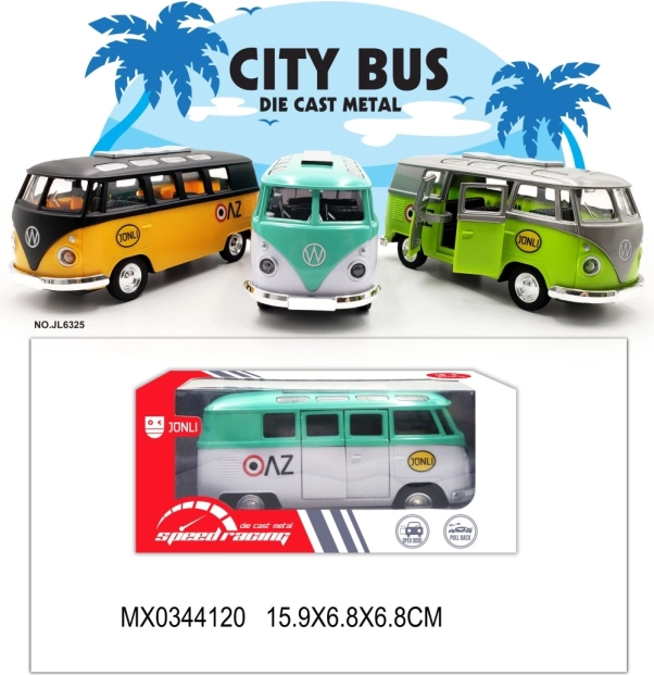 Mini metalinis autobusas su atidaromomis durimis ir atitraukimo (pull back) mechanizmu