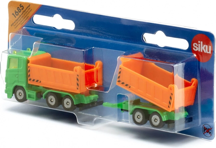 Siku orange dump truck with tipping bed and trailer