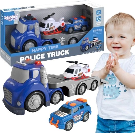 Woopie mėlynas policijos evakuatorius „City Truck“ su šviesos ir garso efektais