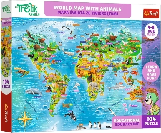 Children’s educational puzzle World Map with Animals (104 pieces)