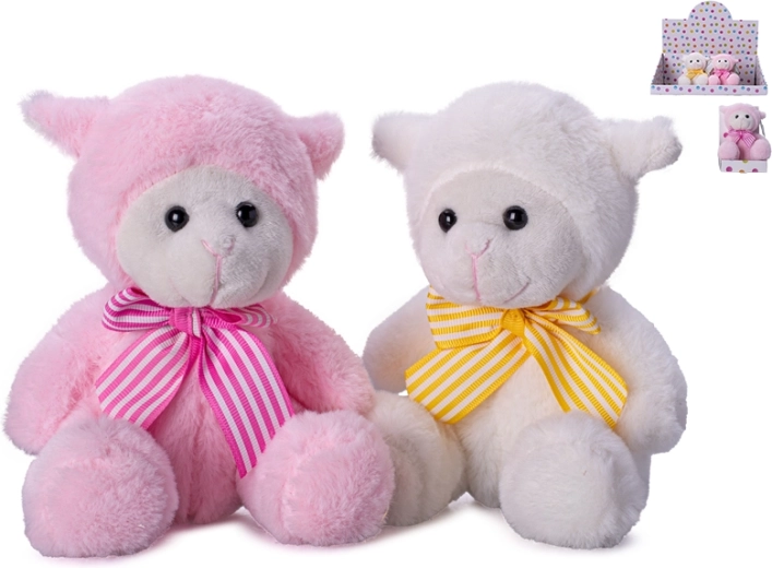 Plush sitting sheep with bow 15 cm