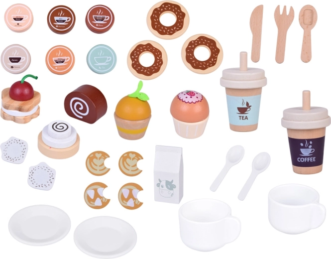 Pilna kavinė su puodeliais išsinešimui ir pienu