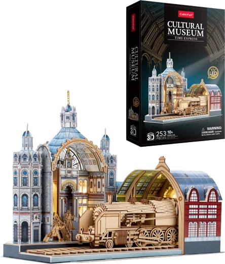 CubicFun 3D puzzle historical railway station Time Express with LED lighting, 253 pieces