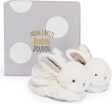 Doudou set of bunny booties with rattles beige