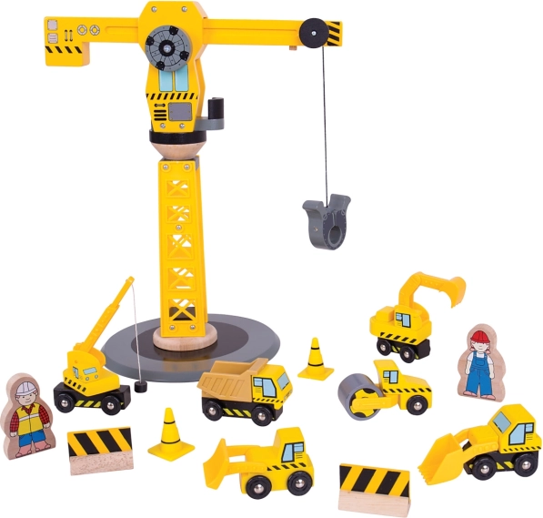 Wooden construction set with crane BIGJIGS RAIL