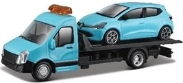 Bburago Street Fire transportavimo sunkvežimis su platforma ir Renault Clio 1:43