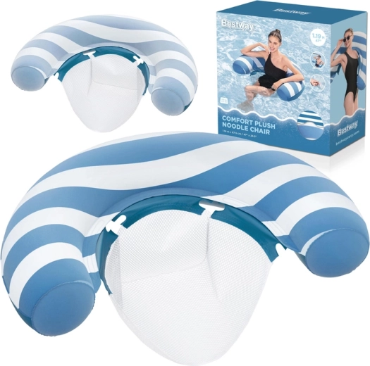 Bestway pripučiama plaukiojanti kėdė su tinkliniu (mesh) sėdynės įdėklu Comfort Plush, keičianti spalvą, 119 × 68 cm