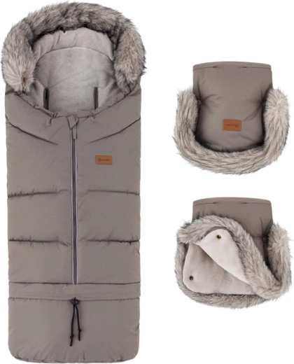Petite&Mars winter set: Arctic 4in1 footmuff + Furry stroller mittens mocha mousse