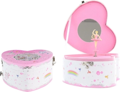Muzikinė papuošalų dėžutė su balerina – širdis, rožinė
