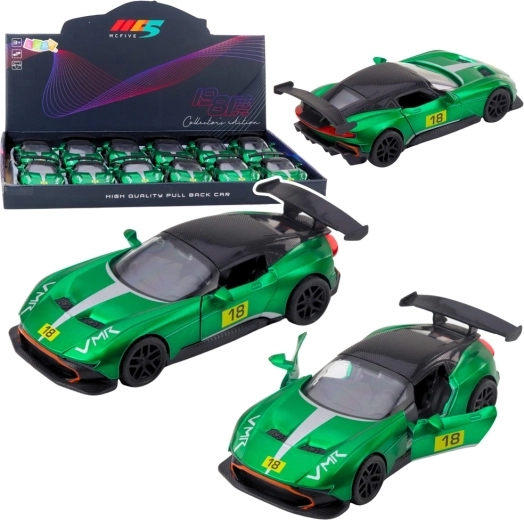Metalinis lenktyninis automobiliukas 1:32 su pull-back pavara ir atidaromomis durimis – žalias