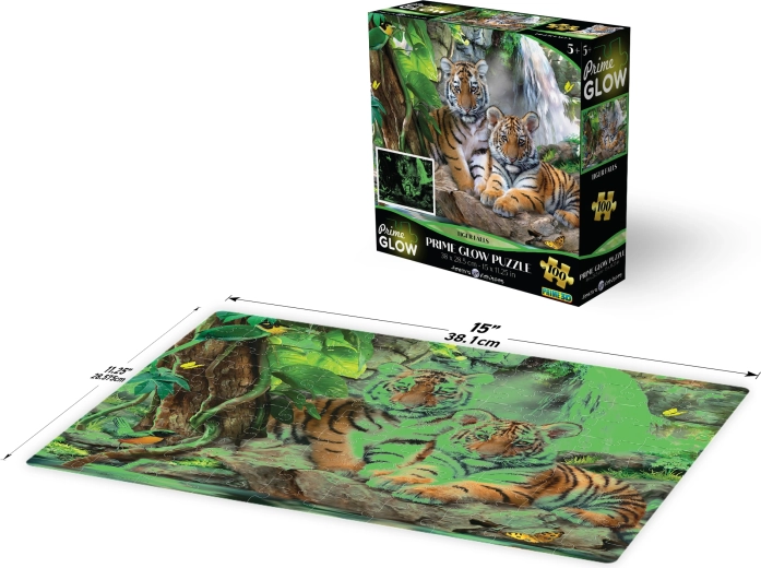 Glowing 3D Puzzle – Tiger by the Waterfall, 100 Pieces