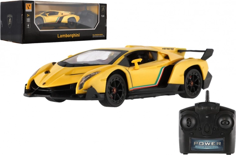 RC automobilis Lamborghini 1:24 su šviesomis, 2,4 GHz, geltonas