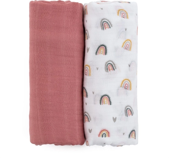 Petite&Mars bamboo muslin blanket set, 2 pcs, Misty green leaves, 2-in-1, 120 × 120 cm
