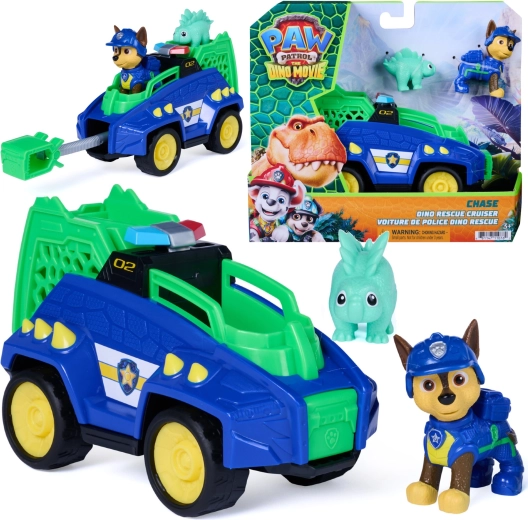 Spin Master Psi Patrol dinozaurai – transporto priemonė Dino rescue cruiser 15 cm su figūrėlėmis Chase ir dinozauru