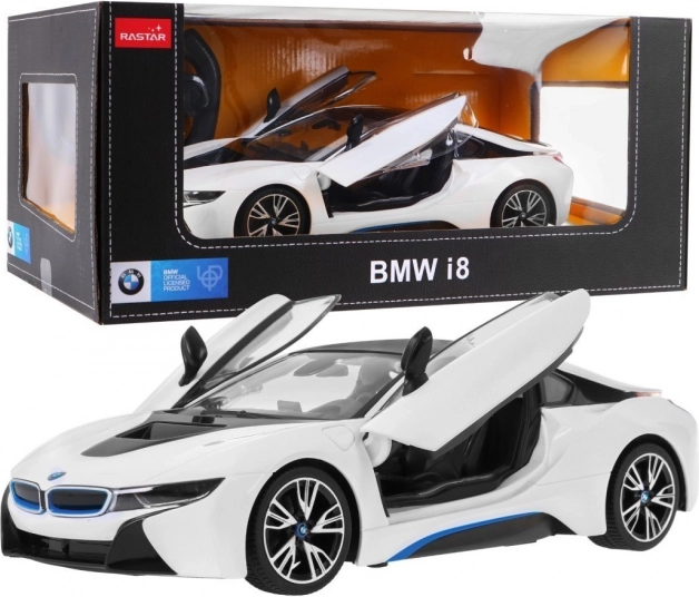 Nuotoliniu būdu valdomas BMW i8 modelis 1:14, baltas, RASTAR, 2,4 GHz