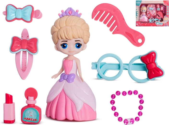 Princesės lėlė 16 cm su grožio rinkiniu