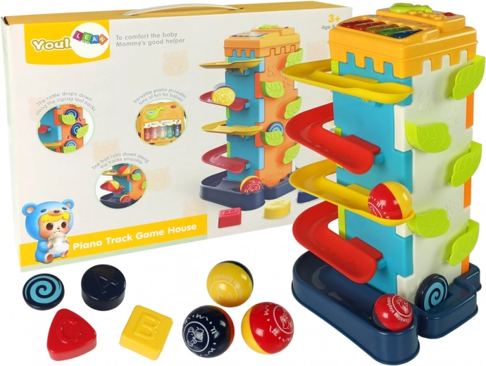 Educational Cube with Ball Slide and Piano