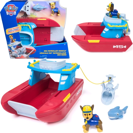 Spin Master PAW Patrol Sea patroller – pakrančių patrulių gelbėjimo laivas su Chase figūrėle ir rykliu