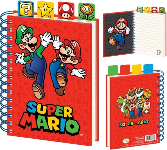 Super Mario spiralinis bloknotas A5 su skirtukais