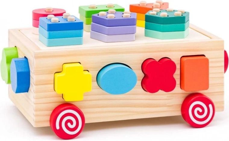 Wooden Cart with Shape Sorter and Blocks 3 in 1