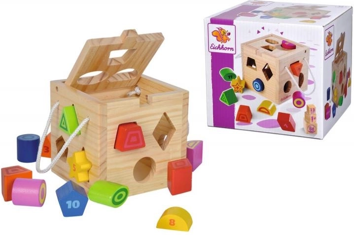 Wooden Shape Sorter Cube – 12 Pieces