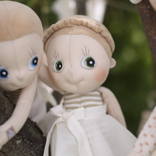 Embroidered eyes and Rubens Barn handmade craftsmanship