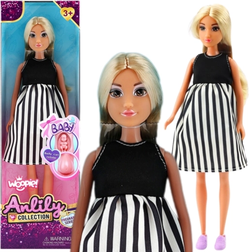 Woopie doll Lily pregnant in striped dress