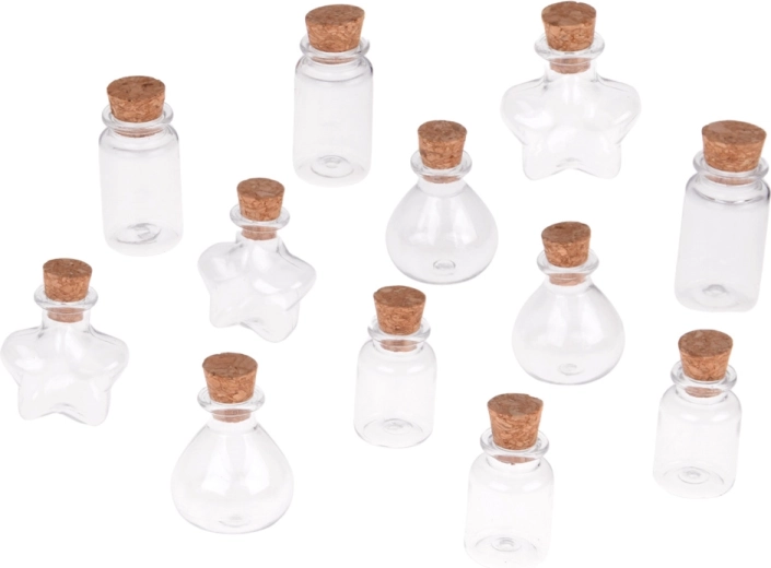 12 formuotų mini buteliukų su kamščiu