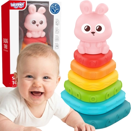 WOOPIE baby sensory rabbit stacking pyramid – ring stacker 6m+