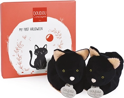 DOUDOU Gift Set – First Booties with Black Cat Motif 0–6 Months