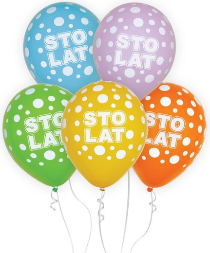 Balloons “Sto lat” 30 cm, set of 5 pcs