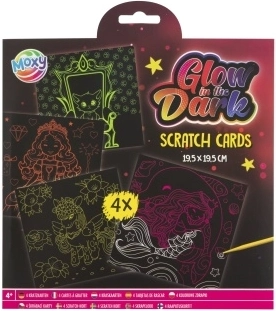 Glow-in-the-dark scratch art pictures – girls' theme, set of 4