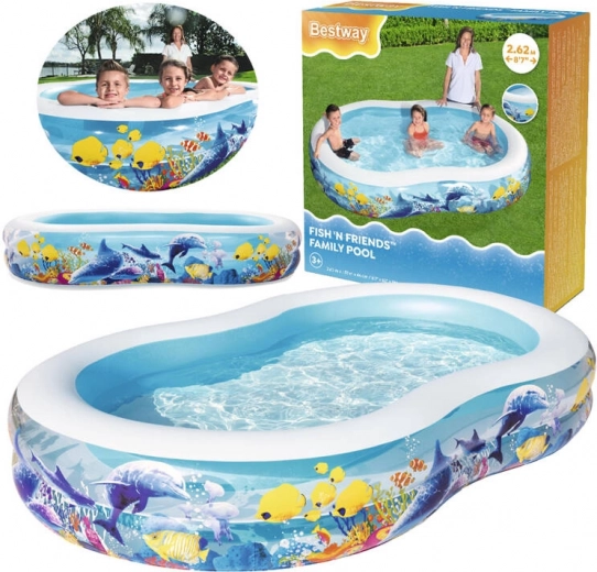 Pripučiamas šeimos baseinas su vandenyno motyvu BESTWAY Fish 'n Friends 262 × 157 × 46 cm