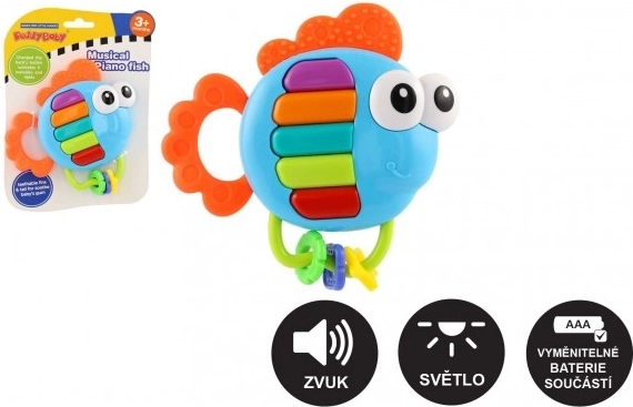 Muzikinis barškutis ir kramtukas „Žuvelė“ su šviesa ir garsu, 14 × 14 cm, nuo 3 mėn.