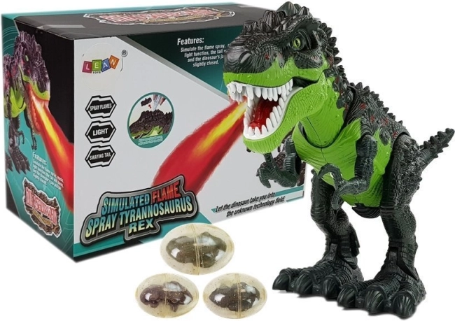 Interaktyvus baterijomis maitinamas dinozauras T‑Rex – deda kiaušinius ir purškia garus, žalias