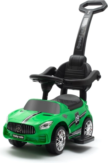 Vaikiškas stumdukas su garsais ir tėvų valdymo rankena BABY MIX Racer – žalias