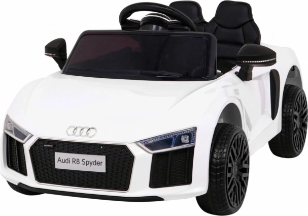 Vaikiškas elektrinis automobilis Audi R8 Spyder, baltas, EVA ratai, nuotolinis valdymas, LED ir MP3