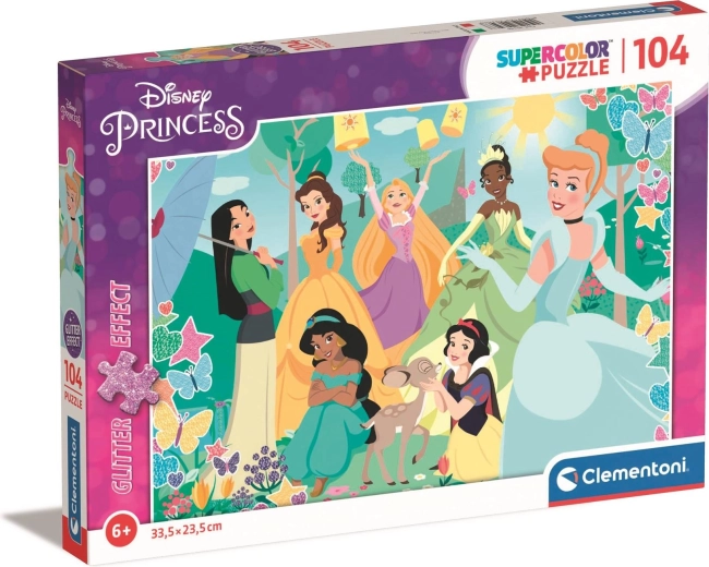 Clementoni blizgios dėlionės Disney princesės sode, 104 dalys