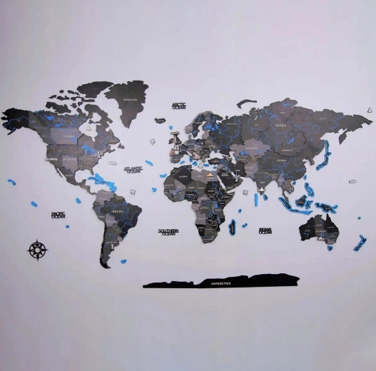 WOODEN CITY XXL wooden world map, black, 200 × 110 cm
