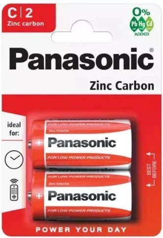 Cinko-anglinės baterijos PANASONIC R14 C, 1,5 V, 2 vnt.
