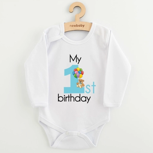 Kūdikių smėlinukas New Baby My 1st birthday mėlynas ilgomis rankovėmis