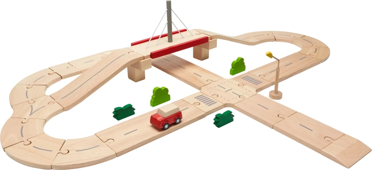 Medinė automobilių trasa su tiltu PlanToys