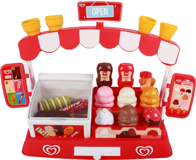 Ice cream counter with freezer and compartments